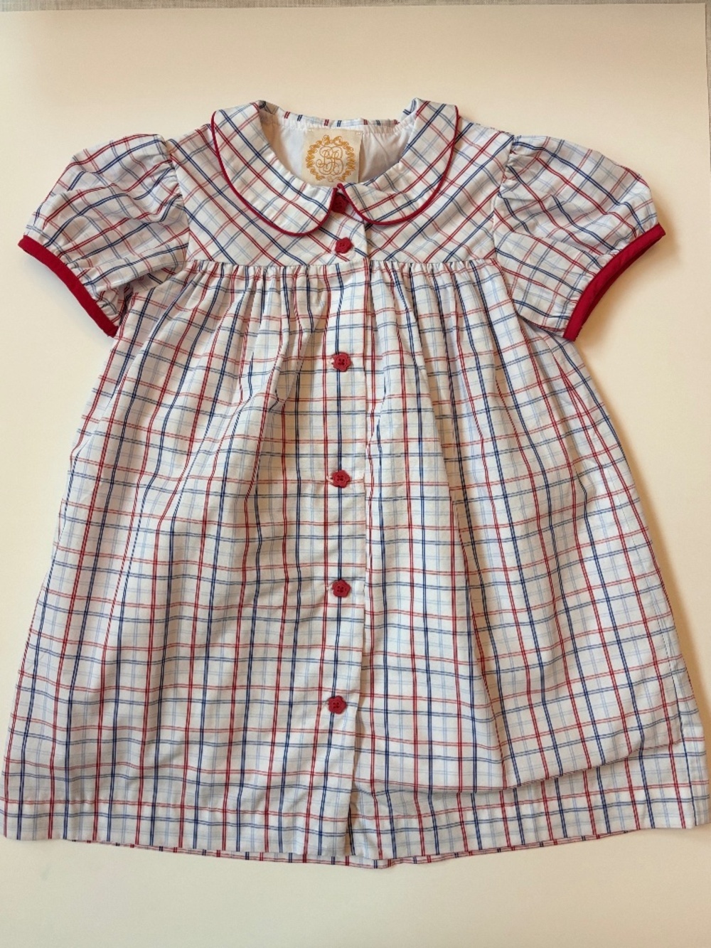 The Beaufort Bonnet Company Girls 4T Red Blue Plaid Peter Pan Collar Dress NWOT